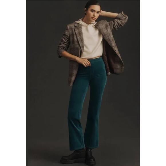 NWT Pilcro Yaya Velvet Pull-On Green Flare Jeans - Size XS - Picture 1 of 4